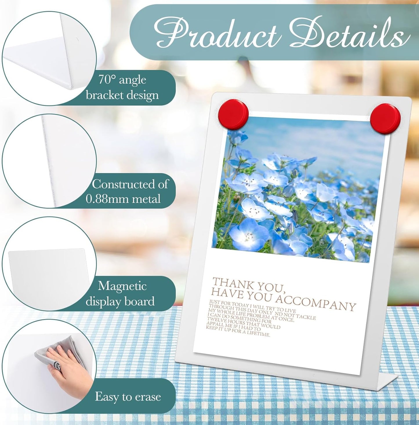 Fainne 1 Pc Magnetic Bulletin Board with Easel Stand Mini Magnet Metal Tabletop Memo Display Board for Back to School Menu Table Office Supplies (Black,11 x 8.5 Inches)