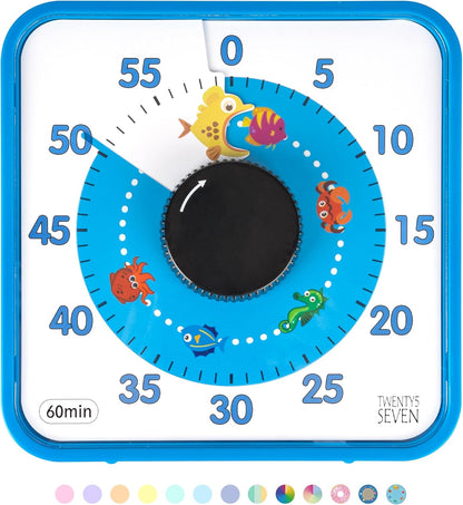 Visual Timer 7.5 inch; 60 Minute 1 Hour Countdown Timer for Kids Classroom Teaching Tool Home Office Meeting, Mechanical Countdown Clock for Exam Time Management Magnetic, Sky Blue with Colorful Disc