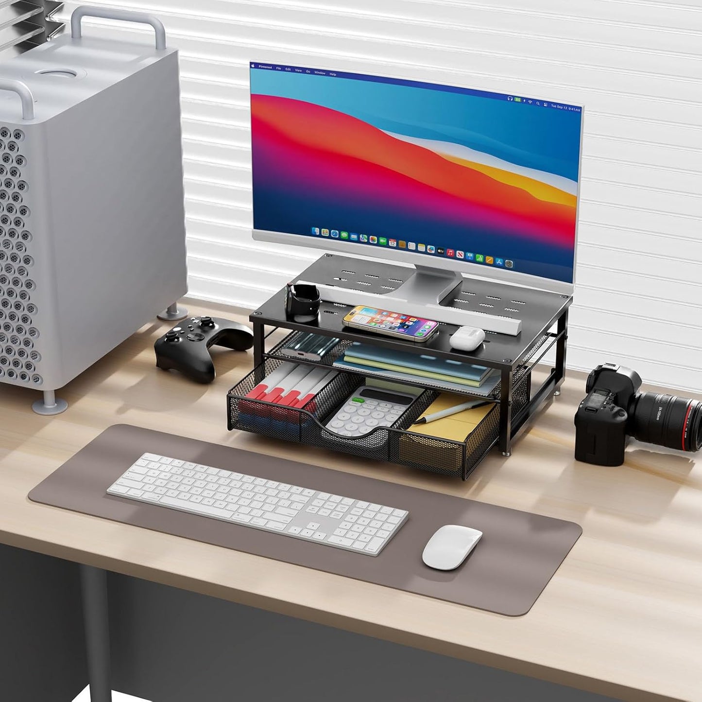 gianotter Computer Monitor Stand Riser, office organizer with Drawer, Office Organizers Storage for Classroom Office Supplies (Wood)