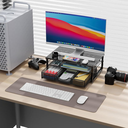 gianotter Computer Monitor Stand Riser, office organizer with Drawer, Office Organizers Storage for Classroom Office Supplies (Wood)
