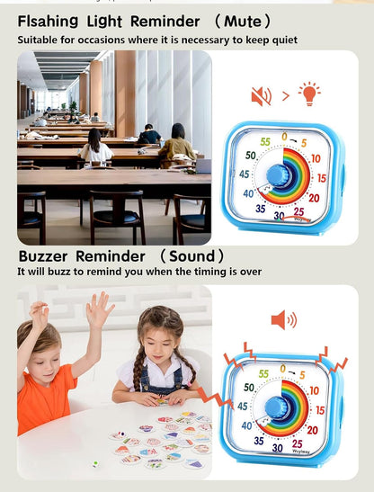 Visual Timer for Kids and Adults, Rainbow Disk 60 Minute Countdown Pomodoro Timer with Pause Function, Silent Time Management Tool, Analog Timer for Classroom, Home, Office (Blue Rainbow)