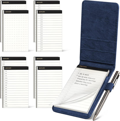 WEMATE 10 Pieces Notepad Holder Set Pocket Notebook - Included Mini Pocket Notepad Holder Set with 8 Memo Book Refills and Metal Pen for Meetings, Daily Records, and Notes 3 x 5 Inch (Brown)
