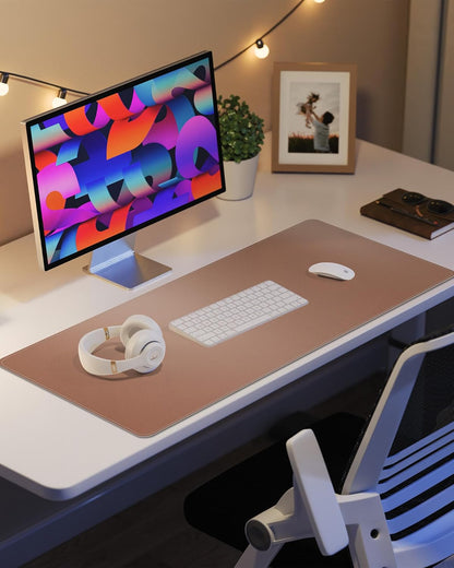 AFIING Desk Pad Protector 23.6" x 13.7" - Non-Slip Waterproof PU Leather Desk Mat for Mouse, Keyboard, Laptop, Office and Home Workspace (Beige)