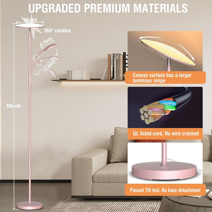 marctronic Floor Lamps for Living Room, 44W/4500LM Super Bright 2 in 1 LED Floor Lamp with Remote, Stepless Dimmable, 69" Tall Standing Floor Lamp with Bendable Reading Light for Bedroom Office
