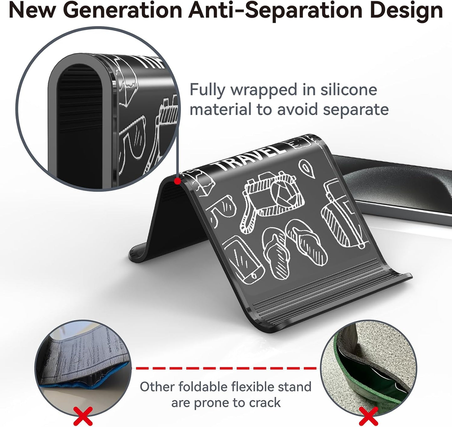 Airplane Phone Holder Mount, Travel Essentials Flexible Phone Holder, Airplane Tablet Holder for Flying, Desk, Compatible with iPhone, Smartphone, Tablet (Black Silk Screen)