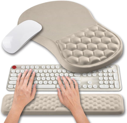 Hokafenle 2 in 1 Ergonomic Mouse Pad Wrist Support & Wrist Rest for Computer Keyboard Set, with Relieve Carpal Tunnel Pain Massage Bulge and Full Memory Gel Design (2In1 Set, Black)