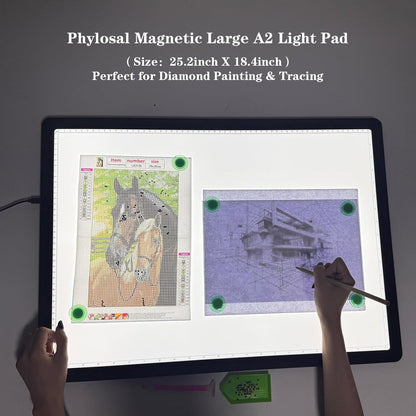 Phylosal Magnetic A3 Light Pad with Bag, Super Bright Light Box with Side Button, Diamond Art Light Board, Lightbox for Tracing and Drawing, USB Power Light Table for Sketching, Weeding Vinyl (White)