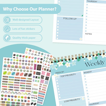 Weekly To Do List Notepad, Undated Planner with 52 Sheets (8.5''x11''), Desk Weekly Planner for Women & Man, Home School & Work