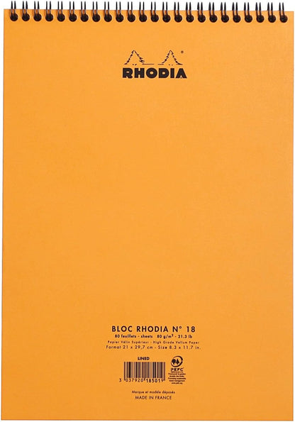 Rhodia #16 Wirebound Notepad 5.8" x 8.3" Dot Pad, Orange Cover