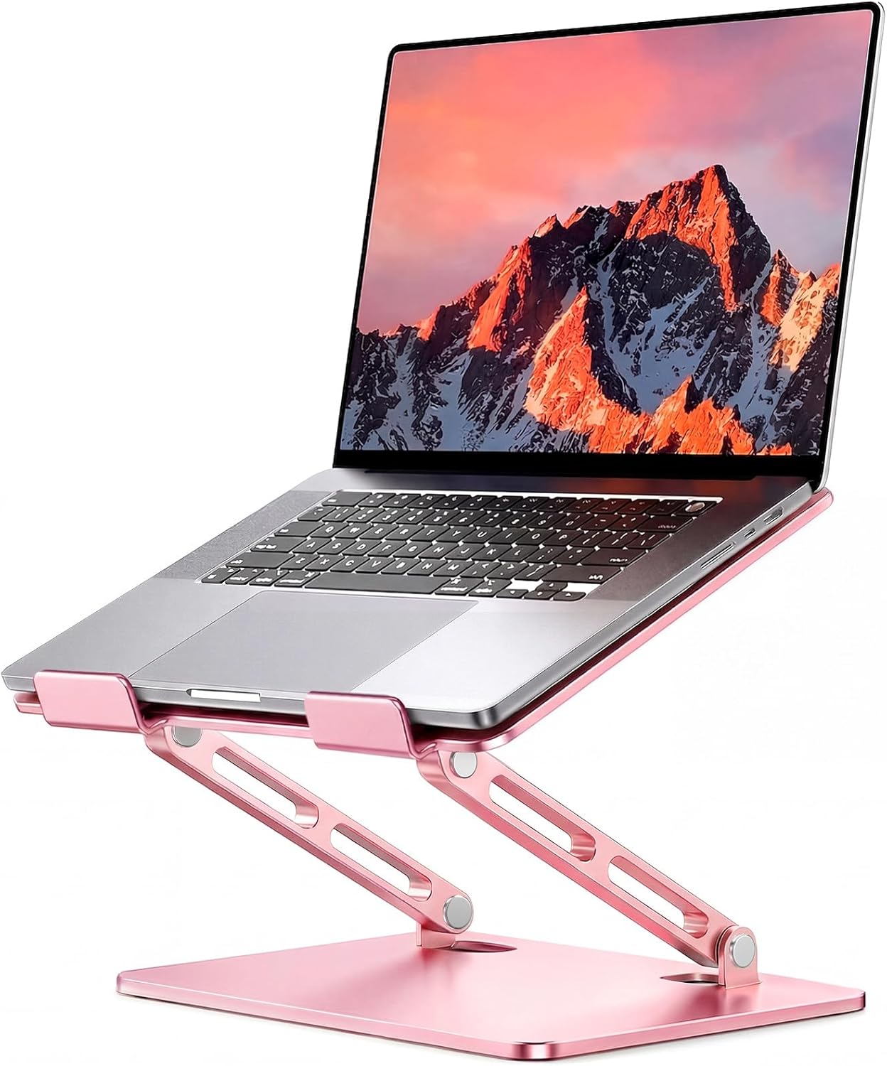 LOXP Adjustable Laptop Stand for Desk, Metal Foldable Laptop Riser Holder, Portable Ventilated Cooling Desk Book Shelf, Ergonomic Computer Notebook Stand Compatible with 10-15.6" Laptops
