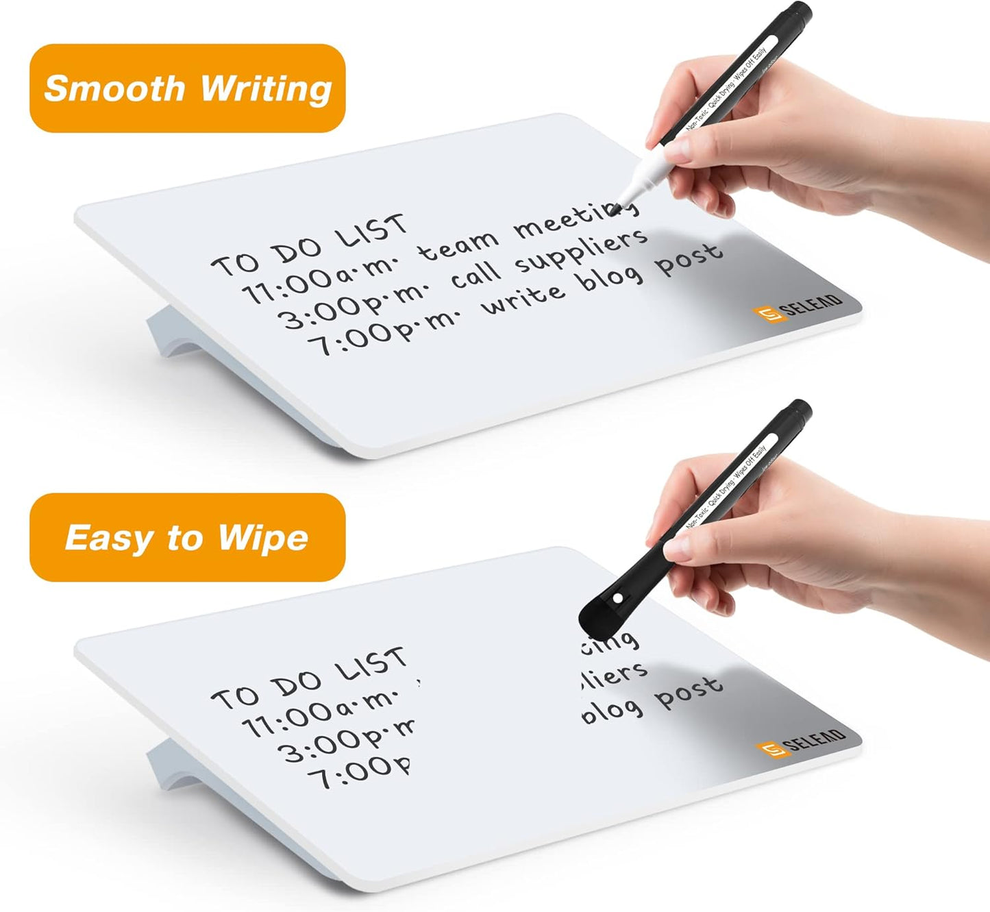 SELEAD Small Dry Erase White Board - 8"x6" Handheld Desktop Glass Clipboard with Pen Holder, Memo Note Whiteboard for Home Office, Reusable Tabletop Writing Teaching Pad