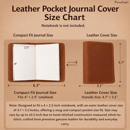 Leather Journal Cover for 2.5 x 4 Inches Pocket Notebooks – Handmade Refillable Mini Notebook Cover – Compatible with Outus, Qeeenar & Similar Small Journals, Travel Memo Pads & Pocket Diaries