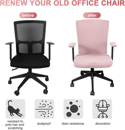 Tallew 4 Pcs Office Chair Covers Set Computer Universal Protective Stretchable Chair Seat Covers Desk Armrest Cover Pads Office Cushion Backrest for Rotating(Regular,Black)
