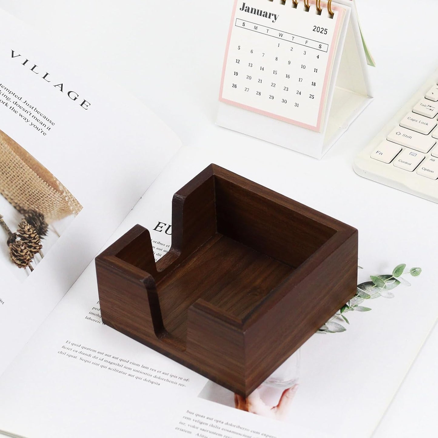 Buqoo 4x6 Notepad Holder Dispenser, Walnut Wood Sticky Notes Memo Pad Holder Dispenser Desk Supplies Organizer Accessories for Office Home Schools