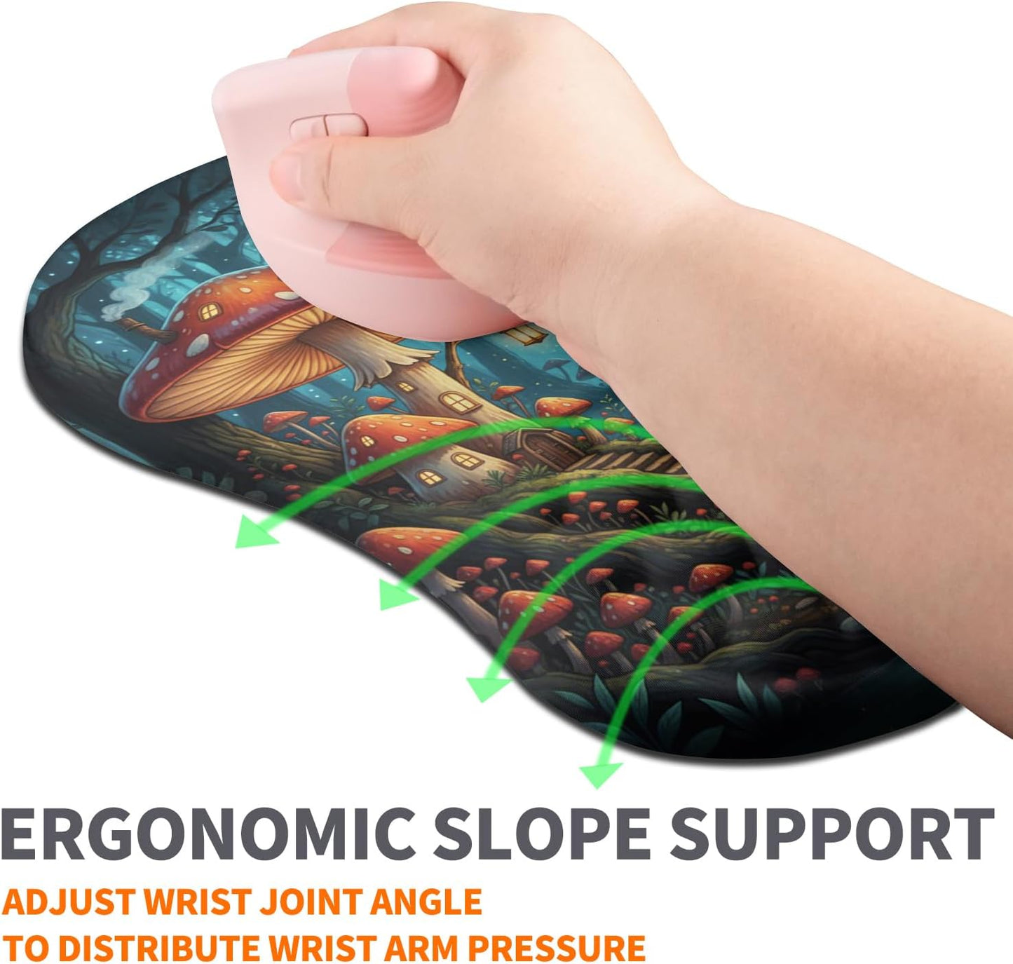 Ergonomic Joint Wrist Support Mouse Pad with Memory Foam Cushion Massage Bump, Carpal Tunnel Pain Relief Mousepad Slope Design for Wrist Rest, 11.8x7.9 in, Black