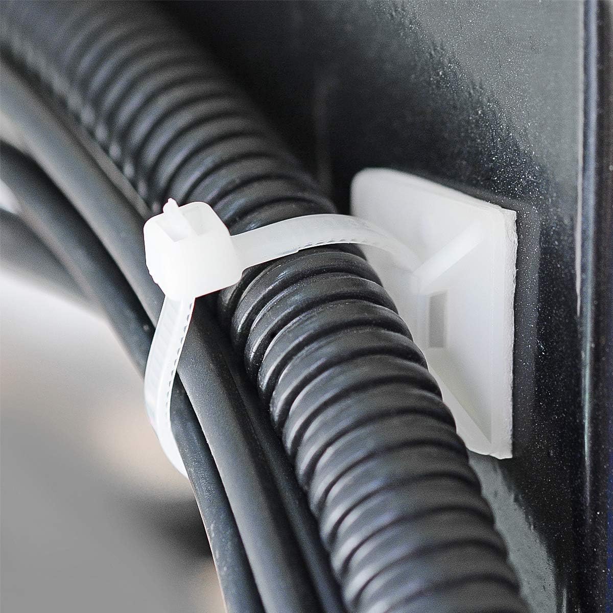 XHF 3/4" Strong Back-Glue Self Adhesive Black Cable Zip Tie Mounts 100pcs with 8" Zip Ties, Screws, UV Protection Outdoor Sticky Wire Fasteners Cable Clips Management Anchors Organizer Holders Squares