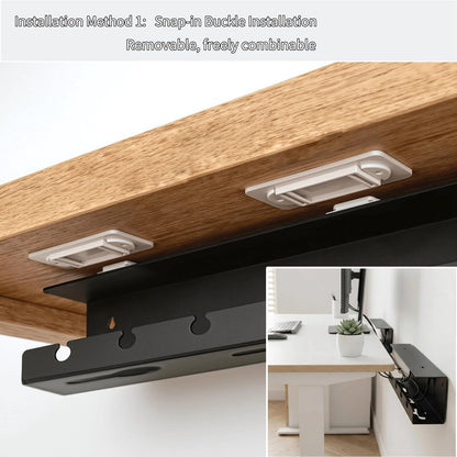 Ovanmexis Under Desk Cable Management Tray (2-Pack) with Quick-Release Mount - Snap-On Tool-Free, Includes Magnetic Cable Clips & Straps, No Drill Hidden Base for Home Office Standing Desk (Black)