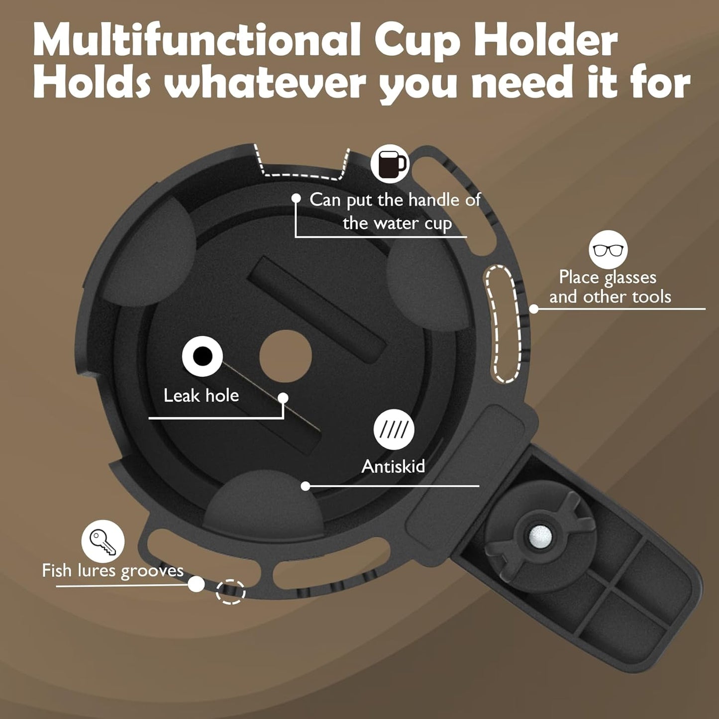 Desk Cup Holder with Headphone Hanger, Clip on Cup Holders for Desks with Spill-Proof Cup Design, Easy to Install, Enough to Hold 8-28OZ Coffee Cups, Water Bottles. (Black, Medium)