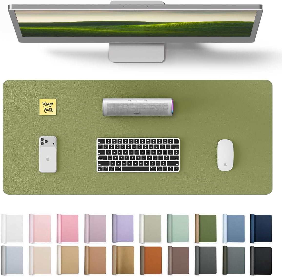 YSAGi Leather Office Desk Pad Protector, Large Mouse Pad, Non-Slip, PU Leather, Laptop Desk Blotter, Waterproof Writing Pad for Office and Home, Black, 23.6" x 13.8" - Colors B