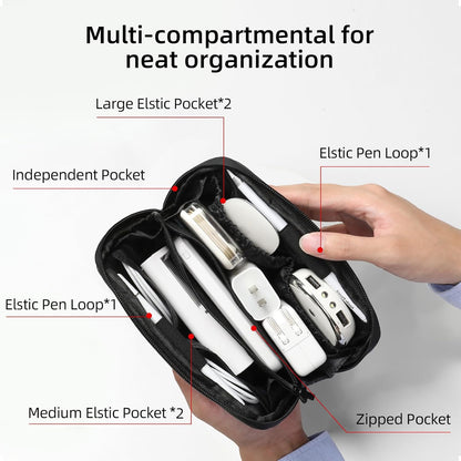RIGHT AWAY Travel Tech Pouch，Waterproof Cord Case，Electronics Organizer Travel Case，Cable Organizer Storage Bag For Phone, Charger, Accessories(BLACK)