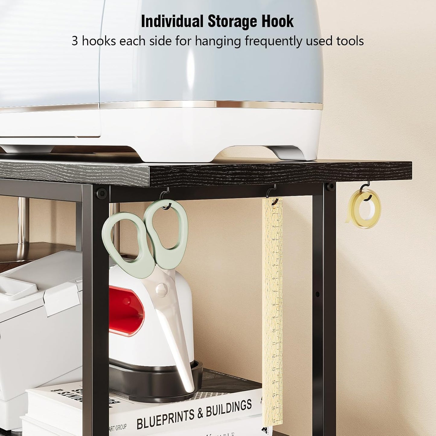 VENNQD Organizer and Storage Stand Compatible with Cricut Machines,Rolling Storage Cart/Shelf with 24 Vinyl Roll Holders，2 Fabric Drawer,Accessories Holder,Tool Hook for Craft Room Home (white)