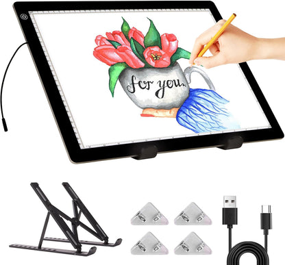 A4 Light Board for Diamond Painting - Tracing Light Box with Stand, Stepless Dimmable 3 Levels Brightness Light Pad, Ultra-Thin LED Light Pad for Weeding Vinyl, Drawing, Diamond Painting