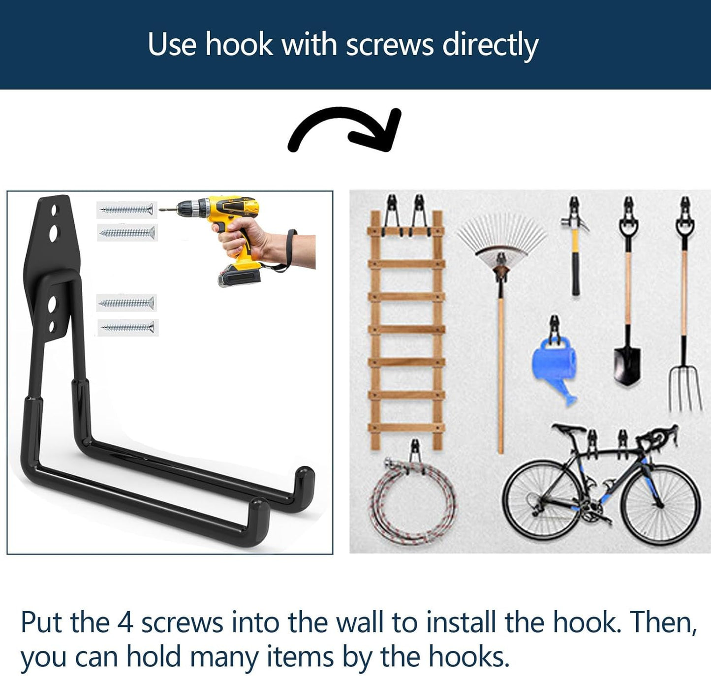 Heavy Duty Magnetic Hooks, Super Strong Garage Magnet Hooks, Magnetic Cable/Tool Holder with Anti-Slip Coating for Horse Trailer, Indoor & Outdoor Hanging Strong Black Magnetic Hook(4Pack)