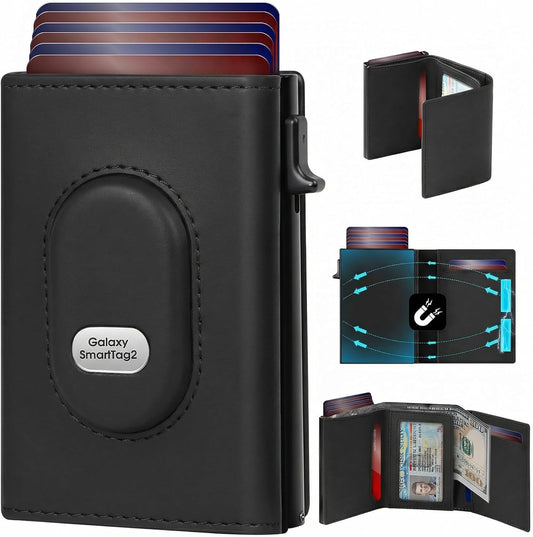 GAOCHALE Mens Wallet for Samsung Smarttag2 Pop up Card Holder Compatible with Samsung Tag RFID Blocking Wallet for Men 10-14 Card Capacity | ID Window | Cash Slot(Carbon)