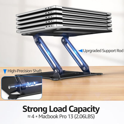 Urmust Aluminum Laptop Stand, Portable Laptop Riser, Adjustable Laptop Stand for Desk Foldable, Ergonomic Computer Notebook Holder for MacBook Air Pro HP, Office Desk Accessories (10-15.6'')- Black
