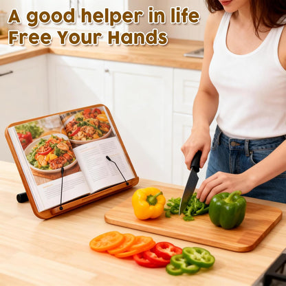 2 in 1 Dual-use Music Stand & Desktop Book Stand, Adjustable Height 16.5"-51", 100% Solid Wood Laptop Floor Stand Book Holder with Page Clips for Cookbooks, Sheet Music (Brown)