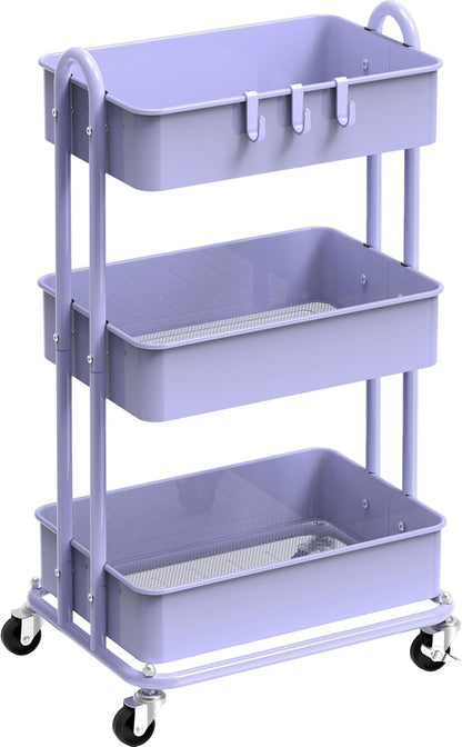 Simple Houseware 3-Tier Heavy Duty Metal Utility Rolling Cart, White