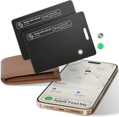 2 Pack Ultra Slim Rechargeable Wallet Tracker Card, IP67 Waterproof Bluetooth Tracking Card Compatible with Apple Find My & Android, Item Locator for Wallet Luggage Backpack