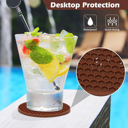 TWTLi Silicone Coasters Set of 8 with Holder,Coasters for Drinks,Beer,Coffee Coasters,Suitable for Kinds Cups,Hot or Cold,Anti-SLI,Non-Stick,Anti-Overflow Tabletop Protection and Decor (8 Pcs, Black)