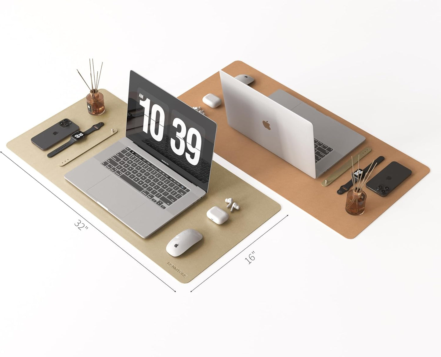 RENMTURE Desk Pad, Cork & PU Leather Desk Mat, Large Mouse pad, Non-Slip Desk Protector and Blotter, Waterproof Writing Pad, Desk Accessories and Organizers for Home Office (Light Yellow, 32"x16")