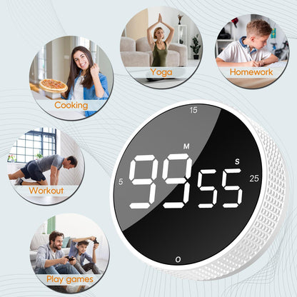 Upgrade Digital Kitchen Timer - Magnetic Countdown Countup Visual Pomodoro Timer with Large LED Display, 3-Preset Times (5, 15, 25), 3 Volume Levels, Ideal for Cooking, Baking and Fitness (1, Tarnish)