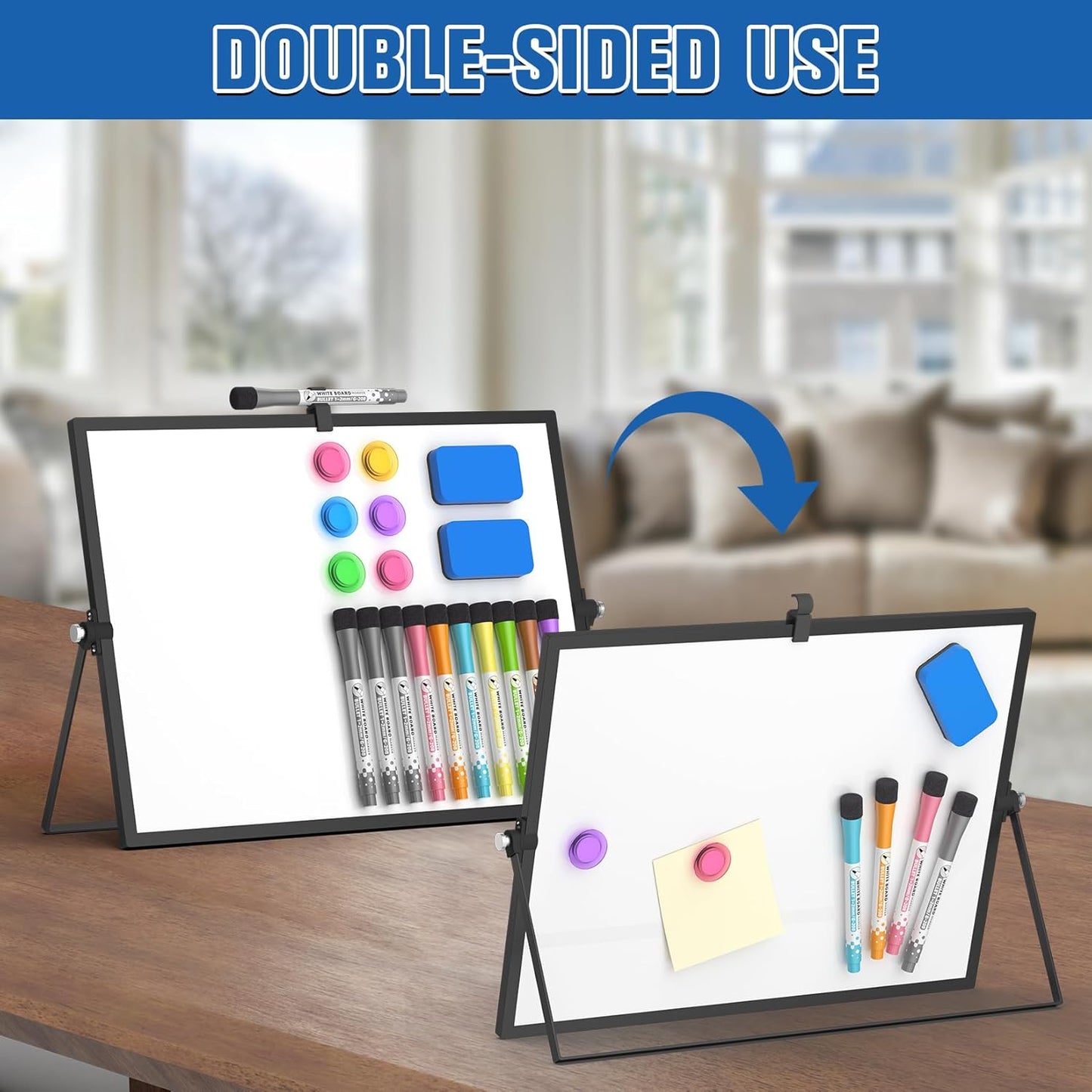 Grtard Dry Erase Magnetic White Board, 16''x12'' Double-Sided Desktop Whiteboard with Stand, Portable Small Whiteboard Set, Dry Erase Board for to-Do Lists, Planning & Office, Home