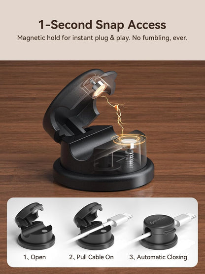 NEWDERY Magnetic Cord Organizer | 10 Pack Cable Clips with 360° Swivel & 1s Lock | Charging Cord Holder for Desk, Nightstand | Perfect Cable Management for Home Office & Gaming Setup- Clear