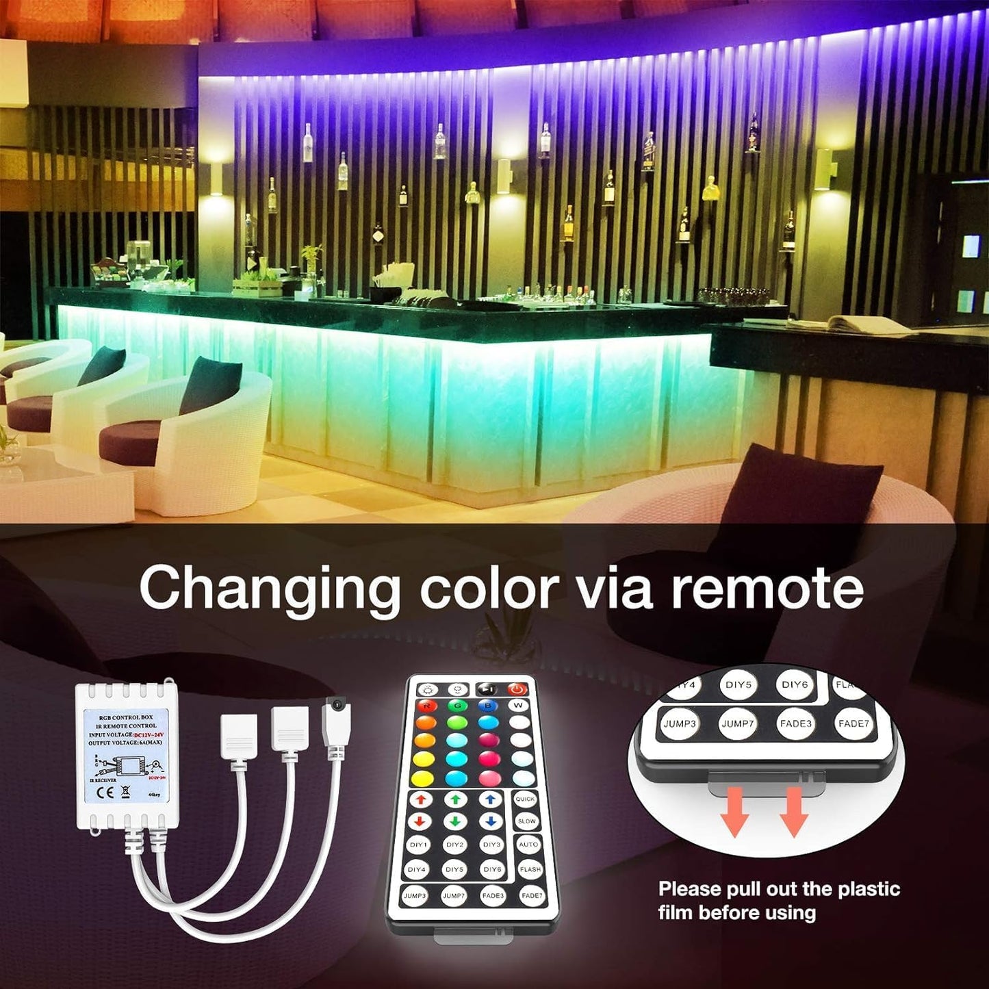 DAYBETTER Led Strip Lights 32.8ft Kit with Remote and Power Supply Color Changing