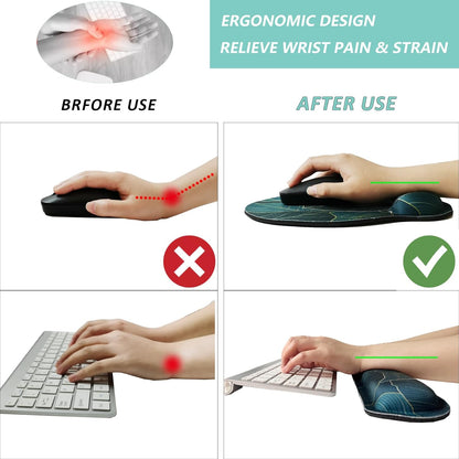 Keyboard Wrist Rest Pad Mouse Pad with Wrist Support Set of 3, Mousepad with Non-Slip Rubber Base, Ergonomic Memory Foam Mouse Wrist Cushion Support for Home Office Laptop Computer Gaming, Forest