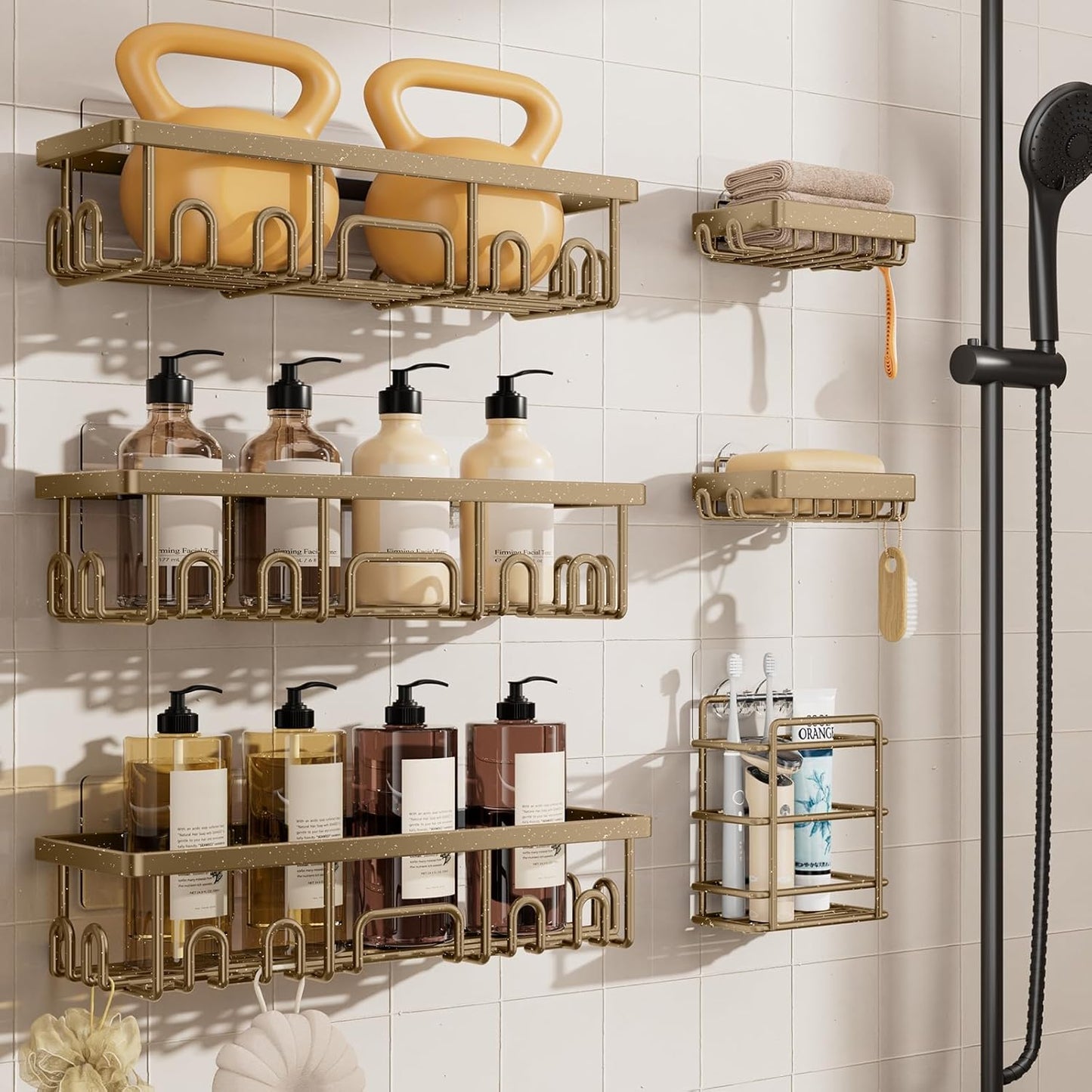 Veken Shower Caddy 6-Pack, Advanced Rustproof Design, No Drilling Adhesive Shelves, Rack with Soap Holder, Large Capacity Bathroom Organizers and Storage, Wall-Mounted Kitchen & Home Decor