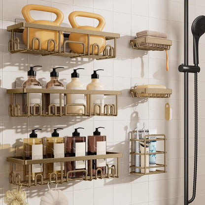 Veken Shower Caddy 6-Pack, Advanced Rustproof Design, No Drilling Adhesive Shelves, Rack with Soap Holder, Large Capacity Bathroom Organizers and Storage, Wall-Mounted Kitchen & Home Decor