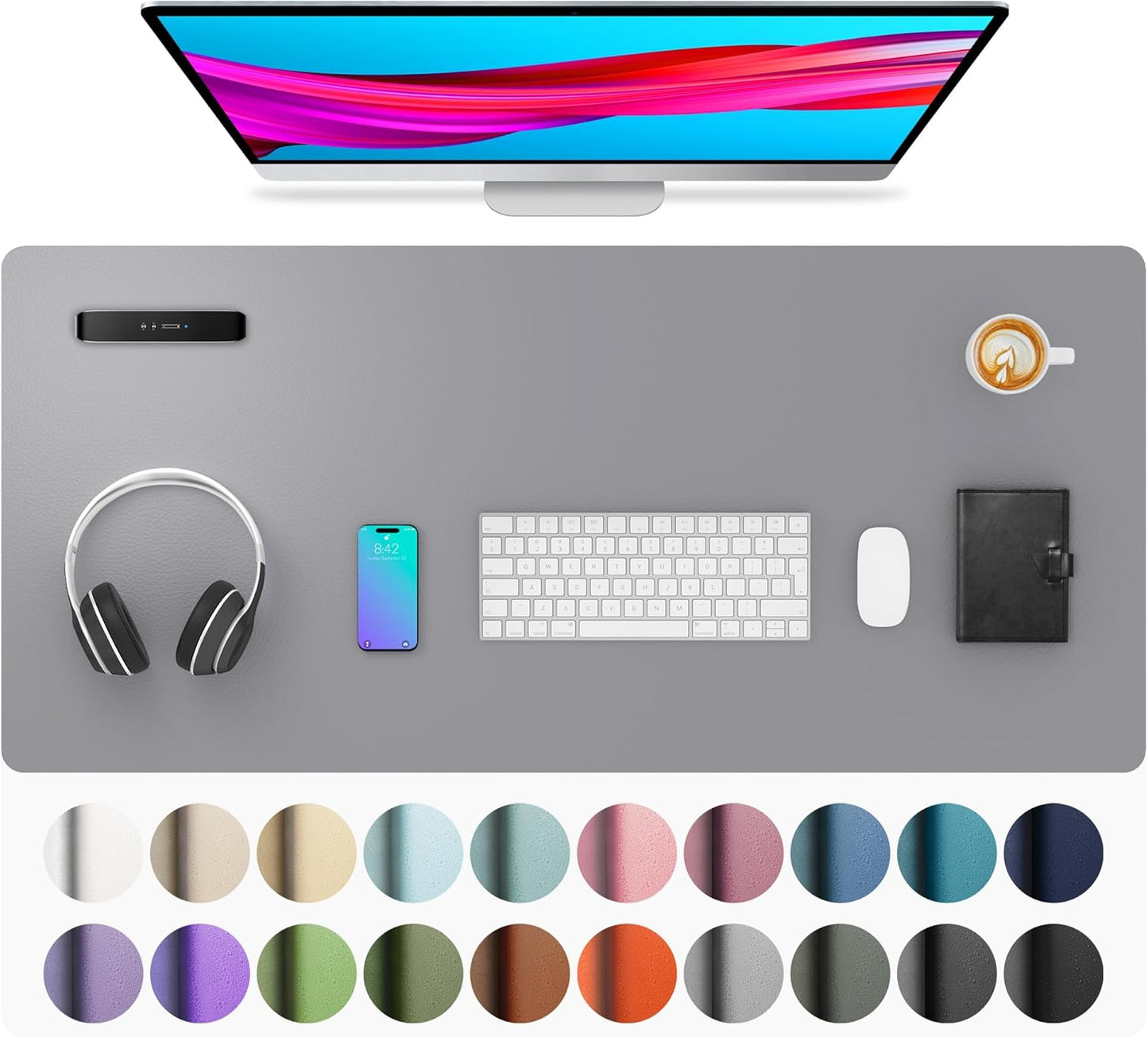 Aothia Leather Desk Pad Protector, Mouse Pad, Office Desk Mat, Non-Slip PU Leather Desk Blotter, Laptop Desk Pad, Waterproof Desk Writing Pad for Office and Home (Black,36" x 17") - Colors B