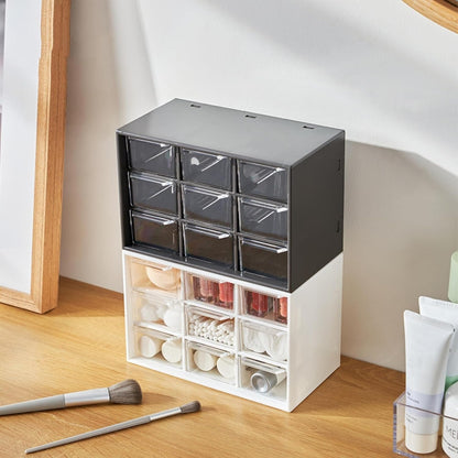 Feadily 2PCS Small Drawer Organizer for Desk, Desktop Drawer Organizer with 9 Clear Drawers, Plastic Desktop Storage Drawers 7.1 Inch x 3 .9 Inch x 4.7 Inch, White