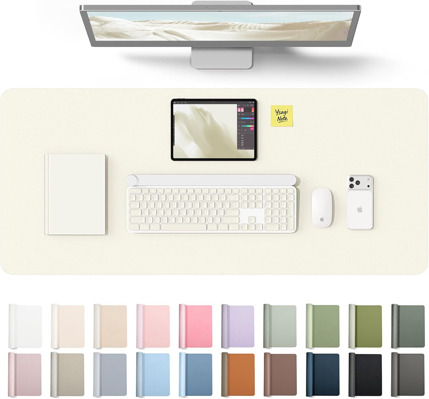 YSAGi Leather Desk Pad Protector, Office Desk Mat, Large Mouse Pad, Non-Slip PU Leather Desk Blotter, Waterproof Laptop Desk Writing Pad for Office and Home (23.6" x 13.8", Eggshell) - Colors B
