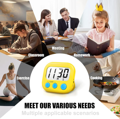 2 Pack Digital Kitchen Timer for Cooking Big Digits Loud Alarm Magnetic Backing Stand Cooking Timers for Baking White