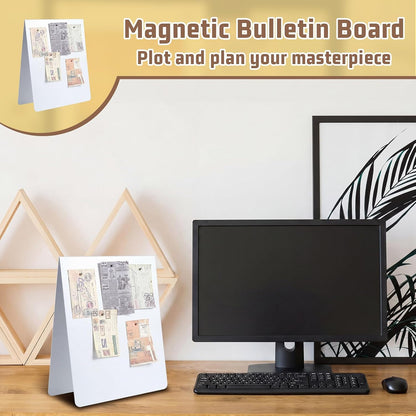 Leinuosen 1 Pcs 12 x 10 Inch Magnetic Bulletin Board Metal Magnet Board Magnet Display Stand for Tabletop Desktop Home Kitchen Office Decor (Black)