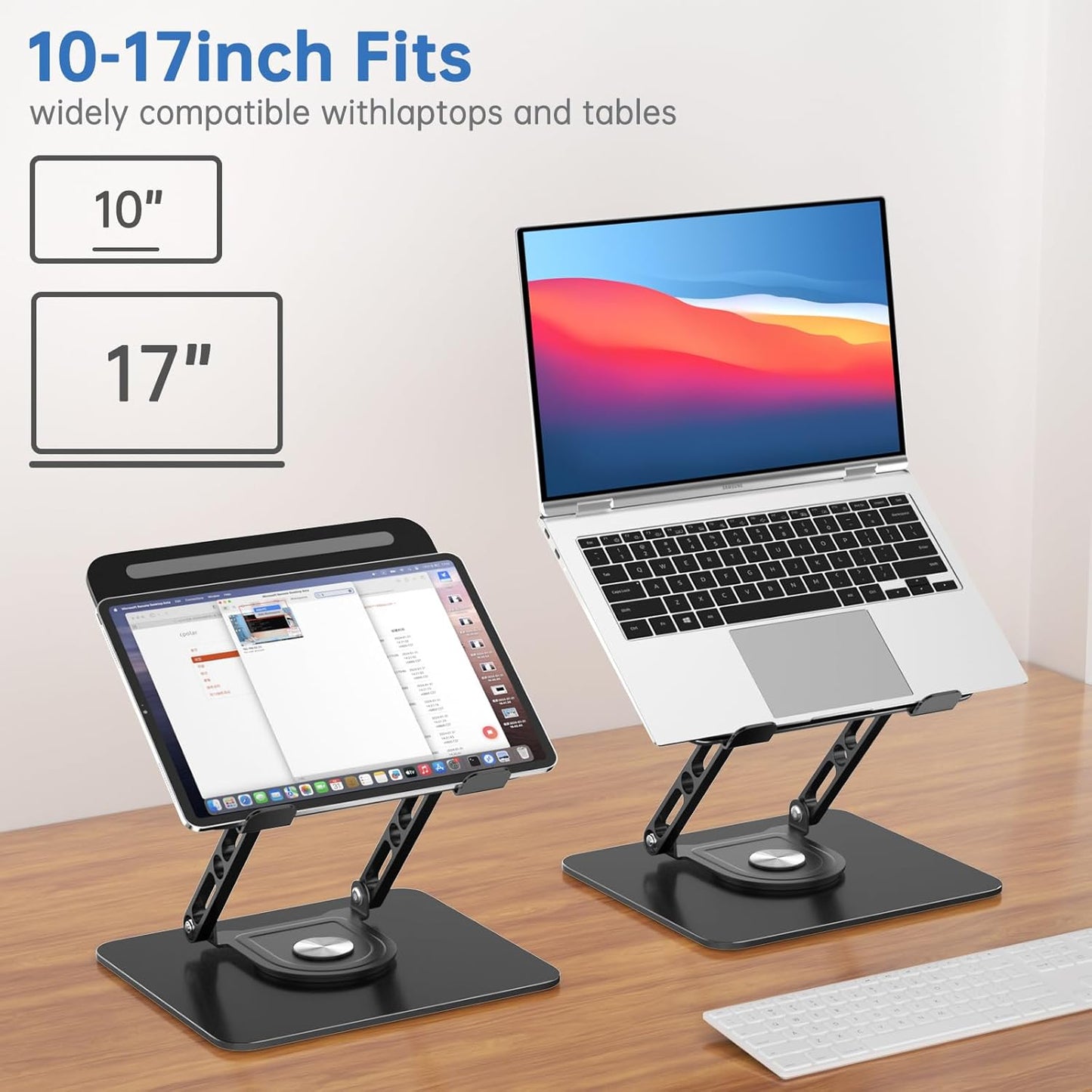 Laptop Stand for Desk Adjustable Computer Stand with 360 Rotating Base Ergonomic Laptop Riser Mount for Desk Foldable Protable Computer Desk Fits with MacBook Pro Air, Rectangle