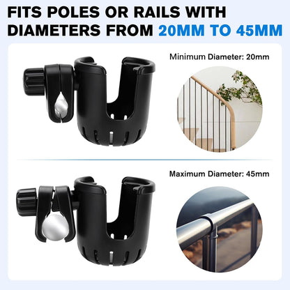 2PCS Marine Boat Cup Holder, Clamp-On Universal Boat Accessories for Drinks, No-Drill Install on Bimini Top Rail or Pole, Grab Bars (Fits Fishing Boat, Pontoon, PWC, Jet Ski, Sea-Doo)