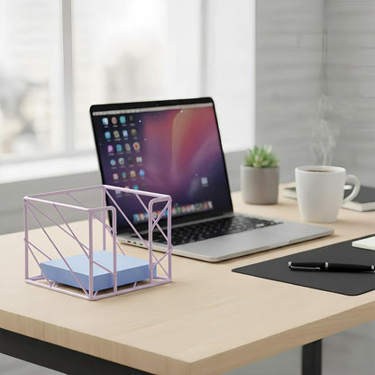 Rose Gold Geometric Sticky Note & Memo Cube Holder, Post Note Dispenser & Desk Organizer Metal Wire for Home, School, Office Supplies (Holder Only)