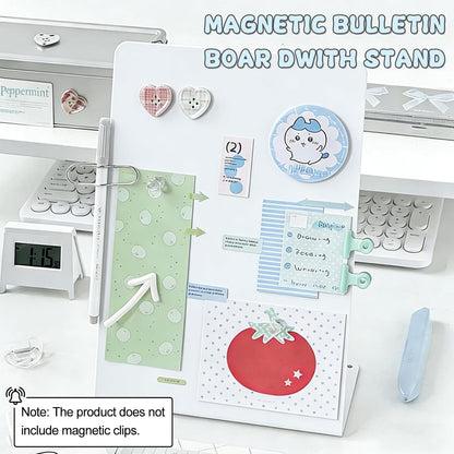 2 Pack Desk Magnetic Bulletin Board Metal Tabletop Memo Souvenir/Photos Display Board Magnet Display Stand for Home School Kitchen Office (2, White, ARC)